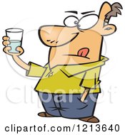 Cartoon Of A Man Holding A Glass And Seeing It As Half Empty And Half Full Royalty Free Vector Clipart