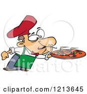 Cartoon Of A Chef Blowing Out The Candles On A Pizza Pie Royalty Free Vector Clipart by toonaday
