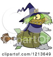 Cartoon Of A Witch Flying On A Rocket Broomstick Royalty Free Vector Clipart by toonaday