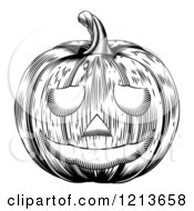 Poster, Art Print Of Black And White Carved Halloween Woodcut Jackolantern Pumpkin