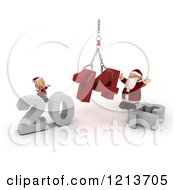 Poster, Art Print Of 3d Santa And Elf Assembling New Year 2014 With A Hoist