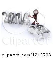 Poster, Art Print Of 3d Red Android Robot Pushing New Year 2014 Together By A Knocked Down 13