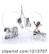 Poster, Art Print Of 3d Red Android Robot Assembling New Year 2014 With A Hoist