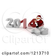 Clipart Of A 3d Santa Pushing New Year 2014 Together Over A Knocked Down 13 Royalty Free CGI Illustration