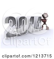 Poster, Art Print Of 3d Red Android Robot Pushing New Year 2014 Together