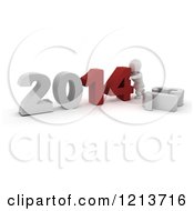 Clipart Of A 3d White Character Pushing New Year 2014 Numbers Together Over Knocked Down 13 Royalty Free CGI Illustration