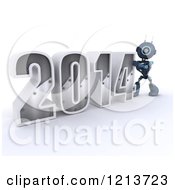 Poster, Art Print Of 3d Blue Android Robot Pushing New Year 2014 Together