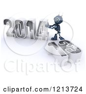 Poster, Art Print Of 3d Blue Android Robot Pushing New Year 2014 Together By A Knocked Down 13