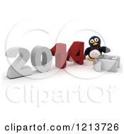 Poster, Art Print Of 3d Penguin Pushing New Year 2014 Together By A Knocked Down 13