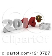 Poster, Art Print Of 3d Owl Pushing New Year 2014 Together Over A Knocked Down 2013
