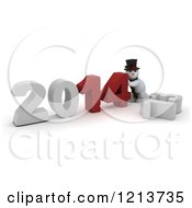 Poster, Art Print Of 3d Snowman Pushing 2014 New Year Together Over A Knocked Down 13