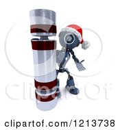 Poster, Art Print Of 3d Blue Android Robot With A Giant Christmas Cracker