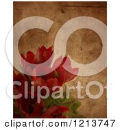 Clipart Of A Grunge Texture Over Red Tulips Royalty Free CGI Illustration