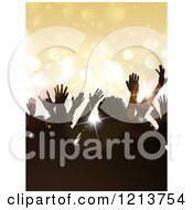 Clipart Of A Silhouetted Crowd Over Golden Christmas Bokeh Lights Royalty Free Vector Illustration