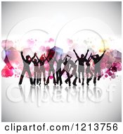 Clipart Of A Silhouetted Dancing Crowd Over Colorful Shapes On Gray Royalty Free Vector Illustration