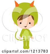 Poster, Art Print Of Cute Boy In A Green Monster Halloween Costume