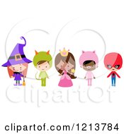 Poster, Art Print Of Cute Children In Witch Princess Pig Super Hero Halloween Costumes