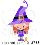 Poster, Art Print Of Cute Girl In A Purple Witch Halloween Costume