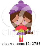 Cartoon Of A Happy Brunette Girl Wearing A Winter Hat And Clothes Royalty Free Vector Clipart by peachidesigns