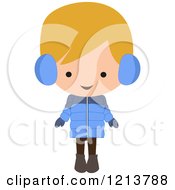 Happy Blond Boy Wearing A Winter Coat And Ear Muffs