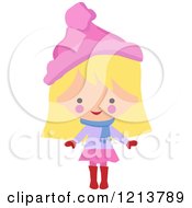 Happy Blond Girl Wearing A Winter Hat And Scarf