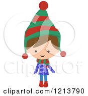 Happy Brunette Boy Wearing A Winter Coat Scarf And Hat