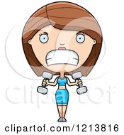 Cartoon Of An Aggressive Fitness Personal Trainer Woman Lifting Weights Royalty Free Vector Clipart