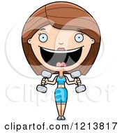 Cartoon Of A Happy Fitness Personal Trainer Woman Lifting Weights Royalty Free Vector Clipart by Cory Thoman