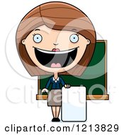 Cartoon Of A Happy Female Teacher Holding A Sign Royalty Free Vector Clipart