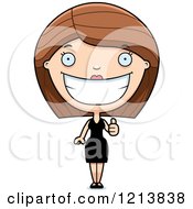 Cartoon Of A Happy Woman In A Black Dress Holding A Thumb Up Royalty Free Vector Clipart