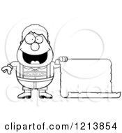 Cartoon Of A Black And White Happy Oktoberfest German Boy Holding A Scroll Sign Royalty Free Vector Clipart