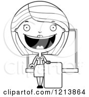 Poster, Art Print Of Black And White Happy Female Teacher Holding A Sign