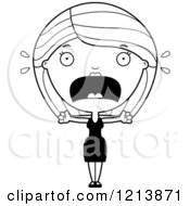Cartoon Of A Black And White Scared Woman Screaming In A Black Dress Royalty Free Vector Clipart