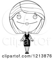Cartoon Of A Black And White Happy Woman In A Black Dress Royalty Free Vector Clipart
