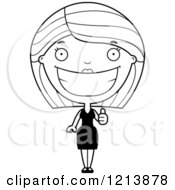 Cartoon Of A Black And White Happy Woman In A Black Dress Holding A Thumb Up Royalty Free Vector Clipart