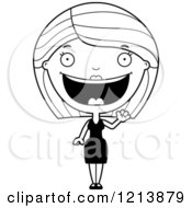 Cartoon Of A Black And White Friendly Waving Woman In A Black Dress Royalty Free Vector Clipart