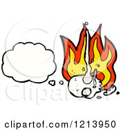 Cartoon Of A Flaming Skull Thinking Royalty Free Vector Illustration