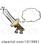 Cartoon Of A Sword With Legs Thinking Royalty Free Vector Illustration by lineartestpilot