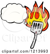 Cartoon Of A Speaking Flaming Spatula Royalty Free Vector Illustration