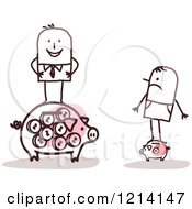 Poster, Art Print Of Poor And Rich Stick People Men Standing On Piggy Banks