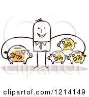 Clipart Of A Stick People Business Man Investor Holding Piggy Banks Royalty Free Vector Illustration