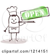 Poster, Art Print Of Stick People Business Man Chef Under An Open Sign
