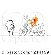 Clipart Of A Stick People Business Man By A Burning Motorcycle Royalty Free Vector Illustration by NL shop
