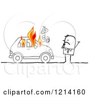 Stick People Business Man By A Burning Car