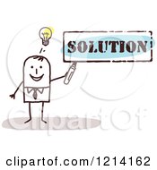 Poster, Art Print Of Stick People Business Man Holding A Marker Under The Word Solution
