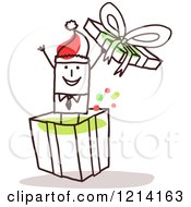 Poster, Art Print Of Stick People Business Man Popping Out Of A Christmas Gift Box