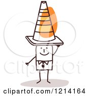 Poster, Art Print Of Stick People Business Man Wearing A Construction Cone On His Head