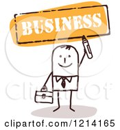 Poster, Art Print Of Stick People Business Man Holding A Marker Under The Word Business