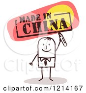 Poster, Art Print Of Stick People Business Man Holding A Marker Under Made In China