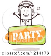 Poster, Art Print Of Stick People Business Man Dj Over A Party Sign